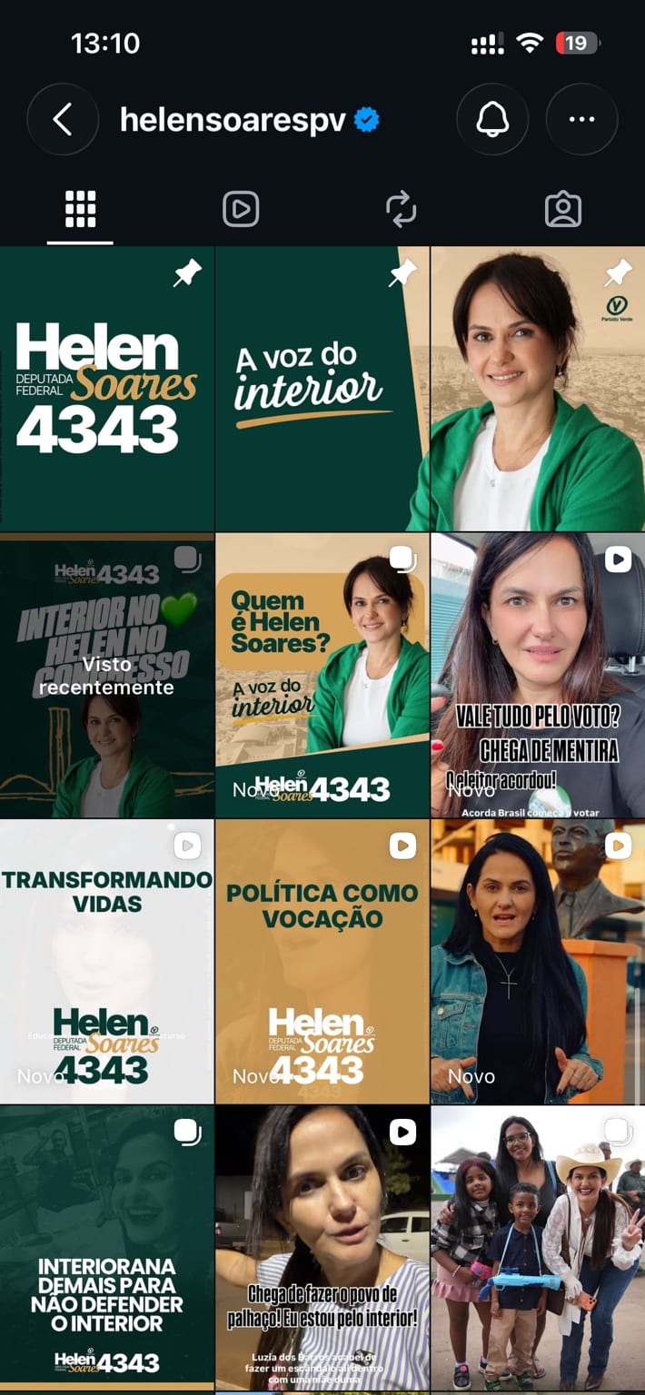 Perfil oficial de Helen Soares no Instagram